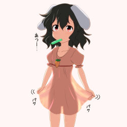 Rule 34 | 1girl, animal ears, black hair, carrot necklace, cato (monocatienus), collarbone, dress, inaba tewi, jewelry, necklace, pendant, pink background, pink dress, rabbit ears, red eyes, see-through, see-through silhouette, short hair, simple background, solo, touhou, tupet