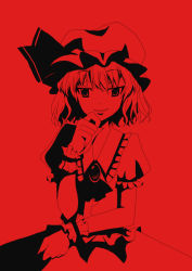 Rule 34 | 1girl, female focus, high contrast, monochrome, nishino miyuki, red background, red theme, remilia scarlet, solo, touhou