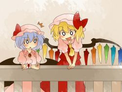 Rule 34 | 2girls, :d, ascot, bad id, bad pixiv id, blonde hair, bow, brooch, comic, fang, female focus, flandre scarlet, hair bow, hammer (sunset beach), hat, jewelry, large bow, light purple hair, multiple girls, open mouth, remilia scarlet, short hair, siblings, side ponytail, silent comic, sisters, smile, ^^^, surprised, touhou, wings, wrist cuffs