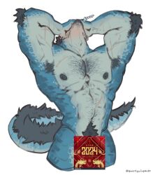 Rule 34 | 1boy, 2024, abs, armpit hair, bara, blue fur, blush, censored, chinese zodiac, completely nude, cropped legs, dragon boy, fur-tipped tail, hairy, head out of frame, highres, large pectorals, male focus, male pubic hair, mature male, muscular, muscular male, navel, navel hair, nipple hair, nipples, nude, original, pectorals, photo inset, pubic hair, qwertyuiop4082, shy, solo, stomach, thick arm hair, thick chest hair, year of the dragon