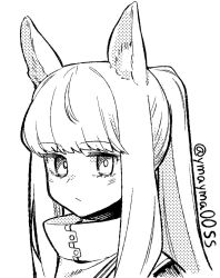 Rule 34 | 1girl, animal ears, arknights, commentary request, expressionless, greyscale, halftone, horse ears, horse girl, light blush, long hair, looking at viewer, monochrome, platinum (arknights), ponytail, portrait, sidelocks, simple background, sketch, solo, twitter username, white background, yom (ymayma00ss)