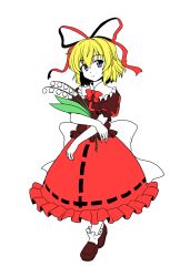 Rule 34 | 1girl, blonde hair, blue eyes, flower, frilled skirt, frills, hair ribbon, highres, isaki (gomi), lily of the valley, medicine melancholy, puffy short sleeves, puffy sleeves, ribbon, shirt, short hair, short sleeves, skirt, touhou