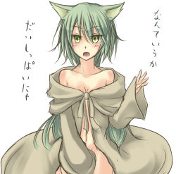 Rule 34 | 1girl, animal ears, blush, breasts, caam serenity of gusto, calm, silent gusta, cat ears, covering privates, covering crotch, duel monster, green eyes, green hair, kemonomimi mode, long hair, looking at viewer, matching hair/eyes, open mouth, ponytail, shintani tsushiya, simple background, small breasts, solo, very long hair, white background, yu-gi-oh!