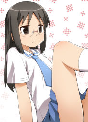 Rule 34 | 1girl, glasses, legs, minakami mai, nichijou, school uniform, solo, thighs, tokisadame school uniform, umekichi