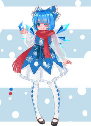 Rule 34 | 1girl, ;p, blue dress, blue eyes, blue hair, blush, bow, cirno, colored eyelashes, dress, hair bow, highres, ice, ice wings, mary janes, matching hair/eyes, nomi mochigome, one eye closed, pantyhose, petticoat, scarf, see-through, see-through sleeves, shoes, short hair, sleeveless, sleeveless dress, solo, tongue, tongue out, touhou, transparent sleeves, white pantyhose, wings