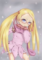 Rule 34 | 1girl, blonde hair, blue eyes, detached sleeves, glasses, niche (tegami bachi), scarf, tegami bachi, twintails