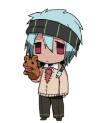 Rule 34 | 1boy, blue hair, chibi, erubo, expressionless, hand puppet, headband, lowres, male focus, necktie, original, pants, puppet, red eyes, ronaldo castroneves, school uniform, simple background, solo, white background