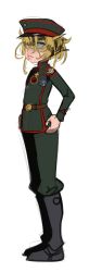 Rule 34 | 10s, 1girl, bad id, bad pixiv id, blonde hair, blue eyes, boots, eyelashes, female focus, full body, hat, highres, lips, military, military hat, military uniform, polyle, simple background, sketch, solo, standing, tanya degurechaff, uniform, white background, youjo senki