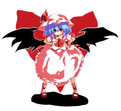 Rule 34 | 1girl, ascot, bat wings, blue hair, female focus, gin (shioyude), hands on own hips, hat, red eyes, remilia scarlet, solo, touhou, wings, wrist cuffs
