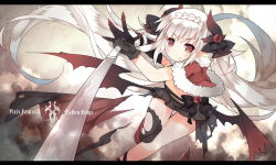 Rule 34 | 1girl, blush, copyright name, demon girl, gradient background, horns, letterboxed, long hair, looking at viewer, mofetousu furuna, pixiv fantasia, pixiv fantasia fallen kings, pointy ears, saru, see-through, solo, sword, tears, thighhighs, torn clothes, weapon