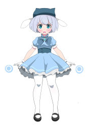 Rule 34 | 1girl, absurdres, animal ears, bad id, bad pixiv id, black footwear, blue dress, blue eyes, blue hat, blush, brooch, dress, full body, gloves, hat, highres, jewelry, looking at viewer, magical girl, mary janes, open mouth, original, pantyhose, puffy short sleeves, puffy sleeves, purple hair, rabbit ears, shoes, short hair, short sleeves, simple background, solo, standing, surio, v-shaped eyebrows, white background, white gloves, white pantyhose