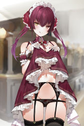 Rule 34 | 1girl, :q, absurdres, black panties, black thighhighs, blush, closed mouth, clothes lift, cowboy shot, detached sleeves, dress, dress lift, frilled dress, frills, garter belt, gloves, hair between eyes, hair ribbon, heart, heart tattoo, heterochromia, highres, hololive, houshou marine, lifting own clothes, long hair, looking at viewer, maid headdress, panties, red dress, red eyes, red hair, red ribbon, revision, ribbon, smile, solo, standing, tattoo, thighhighs, tongue, tongue out, twintails, underwear, virtual youtuber, white gloves, wrist cuffs, yellow eyes, yukineko1018