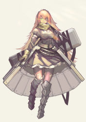 Rule 34 | 1girl, absurdres, armor, armored boots, armored dress, boots, breasts, cz2128 delta, dress, eyepatch, gloves, glowing, glowing eye, highres, long hair, long sleeves, luviantree, maid, maid headdress, overlord (maruyama), pantyhose, pink hair, red hair, scarf, skirt, solo, torn clothes, torn pantyhose