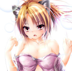 Rule 34 | 1girl, absurdres, animal ears, breasts, brown hair, cat ears, cleavage, d:, garyljq, highres, large breasts, oda nobuna, oda nobuna no yabou, open mouth, red eyes, wardrobe malfunction