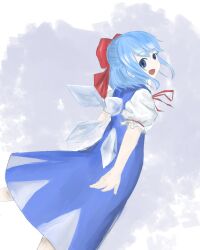 Rule 34 | 1girl, absurdres, blue dress, blue eyes, blue vest, cirno, dress, highres, ice, ice wings, looking at viewer, medium hair, shinkopeishon, shirt, short sleeves, smile, solo, touhou, vest, white shirt, wings