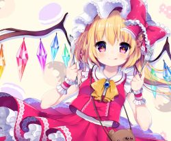 Rule 34 | + +, 1girl, :p, blonde hair, blush, braid, brooch, ascot, crystal, doughnut, dutch angle, flandre scarlet, food, fork, french braid, hat, hat ribbon, highres, jewelry, knife, looking at viewer, macaron, miiiiiiii, mob cap, patterned background, red eyes, ribbon, shirt, side ponytail, skirt, skirt set, sleeveless, smile, solo, sparkling eyes, stuffed animal, stuffed toy, teddy bear, tongue, tongue out, touhou, upper body, wings, wrist cuffs
