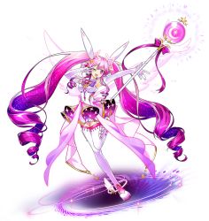 Rule 34 | 1girl, ;d, aisha landar, artist request, boots, bow, brooch, crescent, curly hair, dress, elbow gloves, elsword, full body, gloves, jewelry, long hair, looking at viewer, magic, magical girl, metamorphy (elsword), multicolored hair, official art, one eye closed, open mouth, pink hair, purple bow, purple eyes, purple hair, smile, solo, staff, standing, standing on one leg, star (symbol), star in eye, symbol in eye, thigh boots, thighhighs, transparent background, twintails, v, white bow, white dress, white footwear, white gloves, zettai ryouiki