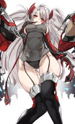 Rule 34 | 1girl, absurdres, antenna hair, azur lane, black panties, black thighhighs, blush, boots, breasts, cross, floating hair, garter straps, gloves, half-closed eyes, highres, iron cross, kilalesi, large breasts, licking lips, long hair, long sleeves, looking at viewer, military, military uniform, multicolored hair, naughty face, panties, prinz eugen (azur lane), red eyes, red hair, solo, streaked hair, thigh boots, thighhighs, tongue, tongue out, twintails, two side up, underwear, uniform, very long hair, white hair, wide sleeves