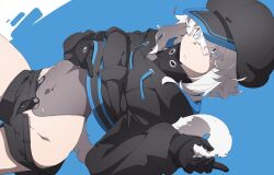 Rule 34 | 1girl, black gloves, black shorts, character request, copyright request, gloves, hat, highres, navel, open clothes, open shorts, shorts, solo, stomach, white hair, yamunashi (soregoshi)