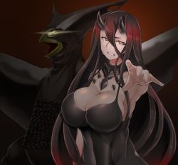 Rule 34 | 10s, 1girl, abyssal ship, armpits, bare shoulders, battleship princess, black dress, black hair, breasts, cleavage, clenched teeth, colored skin, covered navel, crossover, crying, crying with eyes open, dress, foreshortening, hair between eyes, highres, horns, impossible clothes, impossible dress, kantai collection, large breasts, long hair, looking at viewer, pale skin, reaching, reaching towards viewer, red eyes, saizu nitou gunsou, skin-covered horns, tears, teeth, upper body, very long hair, white skin