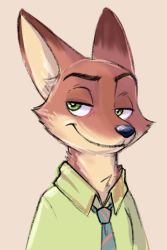 Rule 34 | artist request, disney, fox, fox ears, furry, green eyes, nick wilde, pink background, simple background, smile, tagme, upper body, zootopia