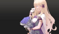 Rule 34 | 1girl, blonde hair, blue eyes, blush, breasts, elf, flower, hair ornament, happy birthday, highres, large breasts, long hair, looking at viewer, navi (ivan), pointy ears, princess connect!, saren (princess connect!), smile