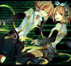Rule 34 | 1boy, 1girl, aqua eyes, arm warmers, bad id, bad pixiv id, blonde hair, brother and sister, detached sleeves, hair ornament, hair ribbon, hairclip, headphones, kagamine len, kagamine len (append), kagamine rin, kagamine rin (append), kouko, navel, popped collar, ribbon, ryouka (nm0407), short hair, shorts, siblings, smile, twins, vocaloid, vocaloid append