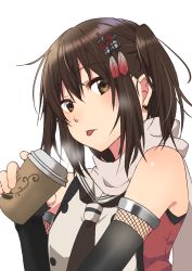 Rule 34 | 1girl, black neckerchief, brown eyes, brown hair, hair between eyes, kantai collection, neckerchief, rinto (rint rnt), school uniform, sendai (kancolle), sendai kai ni (kancolle), serafuku, short hair, simple background, solo, two side up, white background