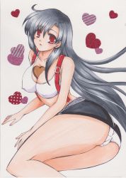 Rule 34 | 1990s (style), 1girl, absurdres, arm support, ass, between breasts, black hair, blush, breasts, candy, chocolate, earrings, covered erect nipples, final fantasy, final fantasy vii, food, heart, highres, jewelry, large breasts, looking at viewer, lying, miniskirt, on side, panties, pantyshot, rascal (n119), red eyes, skirt, solo, suspenders, thighs, tifa lockhart, underwear, valentine, white panties