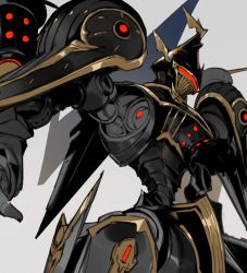 Rule 34 | bokyo, fantasy, final fantasy, final fantasy xiv, from side, grey background, highres, looking down, mecha, mecha request, no humans, robot, shadow, solo, upper body, visor