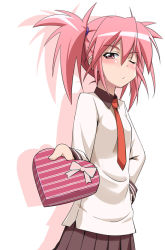 Rule 34 | 00s, 1girl, blush, edomae lunar, gift, holding, holding gift, incoming gift, necktie, pink eyes, pink hair, seto no hanayome, solo, tsundere, valentine, youkan