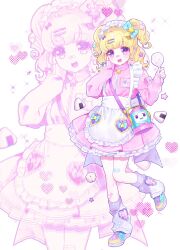 Rule 34 | 1girl, absurdres, apron, blonde hair, blush, chuu0105, food, frilled apron, frilled skirt, frills, full body, hand on own cheek, hand on own face, heart, highres, holding, holding spoon, idol time pripara, jacket, jersey maid, long sleeves, looking at viewer, loose socks, maid, maid apron, onigiri, open mouth, pink jacket, pleated skirt, pretty series, pripara, purple eyes, shoes, skirt, smile, sneakers, socks, solo, sparkle, spoon, standing, star (symbol), track jacket, two side up, unconventional maid, white apron, white socks, yumekawa yui