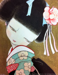 Rule 34 | 1girl, black hair, female focus, flower, hair flower, hair ornament, japanese clothes, kimono, makita haruka, original, plant, solo, traditional clothes
