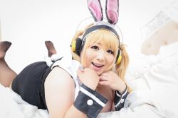 Rule 34 | 1girl, asian, blonde hair, breasts, brown eyes, cleavage, cosplay, fat, headphones, hoshima mika, huge breasts, jewelry, necklace, nitroplus, photo (medium), solo, star (symbol), super pochaco, super pochaco (cosplay), twintails