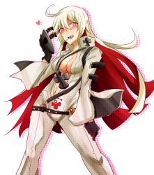 Rule 34 | 1girl, ahoge, albino, ankh, arm strap, bad id, bad twitter id, belt, belt skirt, black gloves, blush, bodysuit, breasts, buckle, candy, cape, center opening, cleavage, contrapposto, cowboy shot, cross, food, gloves, guilty gear, guilty gear xrd, hair between eyes, halftone, halftone background, heart, heart-shaped pupils, high collar, holding, jack-o&#039; valentine, jewelry, legs apart, lollipop, long sleeves, looking at viewer, mask, unworn mask, medium breasts, mizuyami, mouth hold, multicolored hair, navel, necklace, no bra, pendant, pink eyes, red gloves, red hair, shadow, side slit, solo, standing, strap, studded belt, symbol-shaped pupils, two-tone hair, white hair, wide sleeves