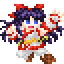 Rule 34 | 1girl, ainu clothes, arm up, blue eyes, breasts, fingerless gloves, gloves, hair ribbon, jumping, legs, long hair, nakoruru, open mouth, pixel art, purple hair, ribbon, samurai spirits, small breasts, snk, the king of fighters, thighs, very long hair, weapon