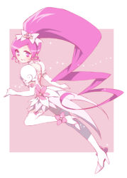 Rule 34 | 10s, 1girl, arm warmers, bad id, bad pixiv id, boots, choker, cure blossom, cure blossom (super silhouette), detached sleeves, dress, earrings, eyelashes, gloves, hair ornament, hair ribbon, hanasaki tsubomi, happy, heartcatch precure!, high heels, jewelry, lacolon, long hair, looking at viewer, magical girl, open mouth, pink eyes, pink hair, ponytail, precure, puffy sleeves, ribbon, skirt, smile, solo, thigh boots, thighhighs, very long hair, white choker, white dress, white gloves