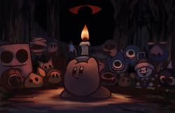 Rule 34 | black eyes, blocky (kirby), candle, cappy (kirby), chip (kirby), dark matter (kirby), darkness, forest, gaspar (kirby), ghost knight (kirby), gordo, highres, horror tramp, kabu (kabuteri), kabu (kirby), kirby, kirby (series), looking at another, looking away, mariel (kirby), mumbies (kirby), nature, nintendo, noddy (kirby), perot, poison mash, poppy bros jr, propeller (kirby), scared, scarfy, sparky (kirby), spookstep, tick (kirby), waddle dee, waddle doo, zero (kirby)