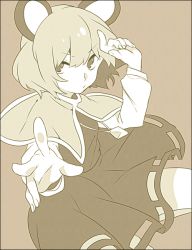 Rule 34 | 1girl, animal ears, bad id, bad twitter id, capelet, jewelry, monochrome, mouse ears, mouse tail, nazrin, pendant, ponpoko, short hair, solo, tail, touhou