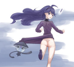 Rule 34 | &gt; &lt;, 10s, 1girl, ahoge, angry, ass, blue eyes, blue hair, blush, breasts, closed eyes, clothes lift, creatures (company), dress, game freak, gen 5 pokemon, hairband, happy, headband, hex maniac (pokemon), hip focus, jiffic, kneepits, knees, lampent, legs, long hair, looking back, matching hair/eyes, nintendo, no panties, npc trainer, open mouth, pale skin, pokemon, pokemon (creature), pokemon xy, running, shoes, skirt, skirt lift, small breasts, solo, sweater, uncensored, upskirt, very long hair, wide hips