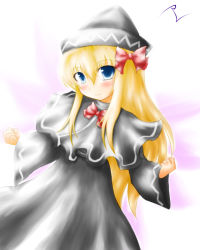 Rule 34 | 1girl, blonde hair, blue eyes, bow, capelet, hair bow, hat, lily black, lily white, long hair, solo, touhou, very long hair, yuran (kuen-hien)