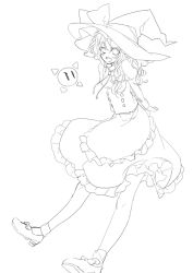 Rule 34 | 1girl, arms behind back, bad id, bad pixiv id, female focus, greyscale, hat, kirisame marisa, lineart, monochrome, no nose, oxstar, simple background, skirt, solo, touhou, witch, witch hat