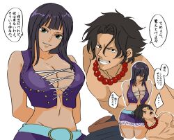 Rule 34 | 1boy, 1girl, breasts, large breasts, long hair, nico robin, one piece, portgas d. ace, short hair, translation request