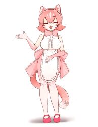 Rule 34 | 1girl, :3, apron, back bow, bare shoulders, blush, bow, bowtie, center frills, closed eyes, elbow gloves, fangs, frilled apron, frills, full body, gloves, gradient legwear, hair between eyes, highres, kemono friends, kemono friends 3, mary janes, multicolored hair, open mouth, panther ears, panther girl, panther tail, pantyhose, peach panther (kemono friends), pink bow, pink bowtie, pink gloves, pink hair, pink pantyhose, pink shorts, shirt, shoes, short hair, shorts, sidelocks, sleeveless, smile, solo, tail, tail bow, tail ornament, tomatokomainu, white apron, white hair, white pantyhose, white shirt