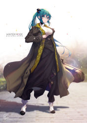 Rule 34 | .live, 1girl, ankle boots, aqua eyes, aqua hair, bag, bell, black hat, black skirt, blurry, boots, breasts, brown coat, character name, closed mouth, coat, day, depth of field, english text, fukai ryosuke, full body, glasses, hat, high-waist skirt, highres, holding, holding bag, jingle bell, kagura suzu (.live), large breasts, long hair, long skirt, looking at viewer, mini hat, mini top hat, open clothes, open coat, outdoors, pantyhose, purple pantyhose, rimless eyewear, shadow, shirt, side ponytail, sidelocks, signature, skirt, solo, standing, top hat, very long hair, virtual youtuber, white footwear, white shirt, winter clothes, winter coat, zipper pull tab