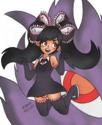 Rule 34 | 1girl, backbeako (torotei), black hair, child, highres, megas xellox, open mouth, red eyes, tagme, twintails