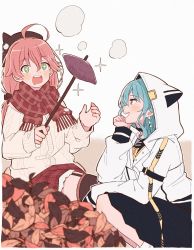 Rule 34 | + +, 2girls, ahoge, animal hood, blue hair, blush, checkered clothes, checkered scarf, commentary request, drooling, food, green eyes, hair between eyes, hand on own chin, head rest, highres, hololive, hood, hood up, hoshimachi suisei, hoshimachi suisei (school uniform), long sleeves, looking at another, multiple girls, nitsumaru maruta, open mouth, pink hair, purple eyes, sakura miko, sakura miko (casual), scarf, sleeves past wrists, smile, sweet potato, thighhighs, virtual youtuber