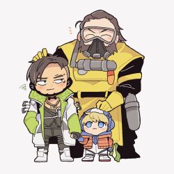 Rule 34 | :3, ^ ^, animification, apex legends, beard, black eyes, black hair, blonde hair, blue eyes, blue headwear, brothers, brown hair, caustic (apex legends), chibi, closed eyes, commentary, crypto (apex legends), facial hair, full body, gloves, hair slicked back, hand on another&#039;s head, headpat, holding hands, hood, hood down, hooded jacket, jacket, multiple boys, nessie (respawn), nojima minami, orange jacket, sanpaku, short hair, siblings, simple background, symbol-only commentary, wattson (apex legends), wavy mouth, white jacket, yellow gloves
