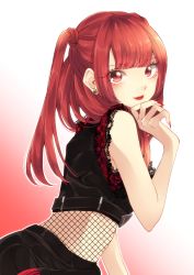 Rule 34 | 1girl, absurdres, aizome karen, animification, hand on own chin, highres, long hair, looking at viewer, nail polish, real life, red eyes, red hair, red lips, red nails, shiroganeyoru, solo, zoc