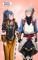 Rule 34 | 1boy, 1girl, absurdres, artist name, blue hair, blush, commission, commissioner upload, fire emblem, fire emblem fates, gloves, highres, holding hands, japanese clothes, kimono, long hair, looking at another, nintendo, oboro (fire emblem), orange kimono, ponytail, red rad rebel, silver hair, smile, takumi (fire emblem), very long hair, yellow eyes